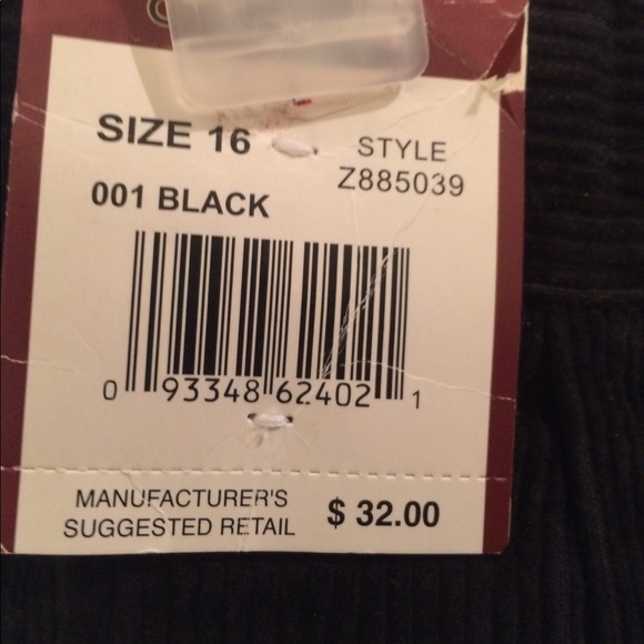 NWT IZOD SIZE 16 BLACK WASHED CORDUROY PANTS CHINO - Picture 2 of 4